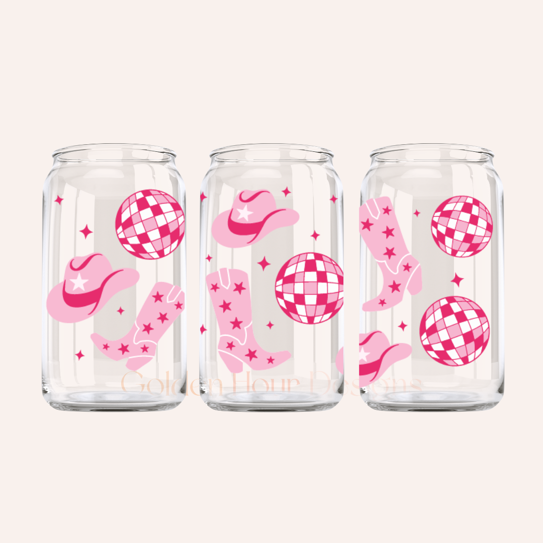 Pink Disco Cowgirl Glass Cup