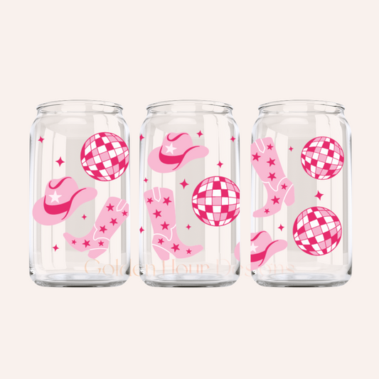 Pink Disco Cowgirl Glass Cup