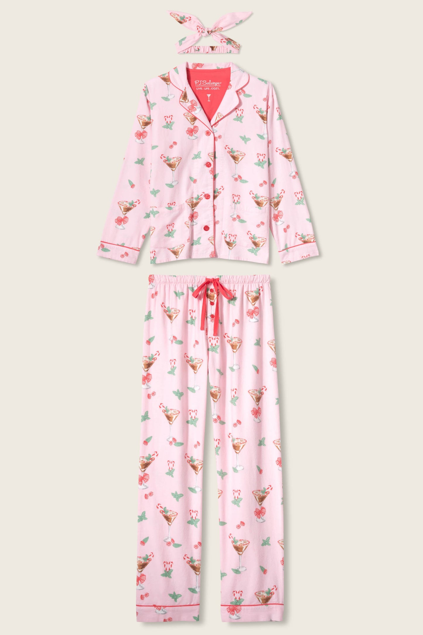 Tini Time Drink Print 3-Piece Plus Size Flannel PJ Set