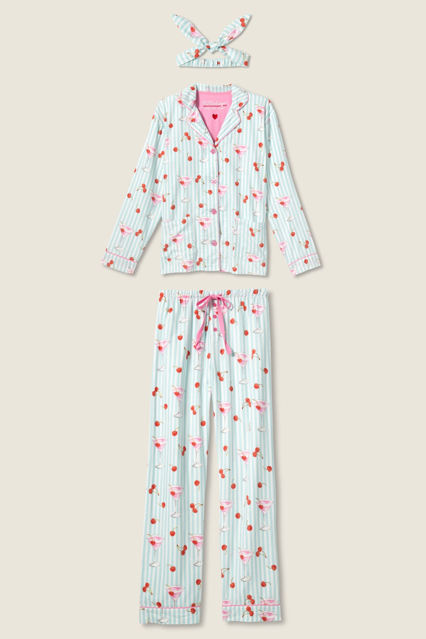 Ma Cherie Cherry Print 3-Piece Flannel PJ Set