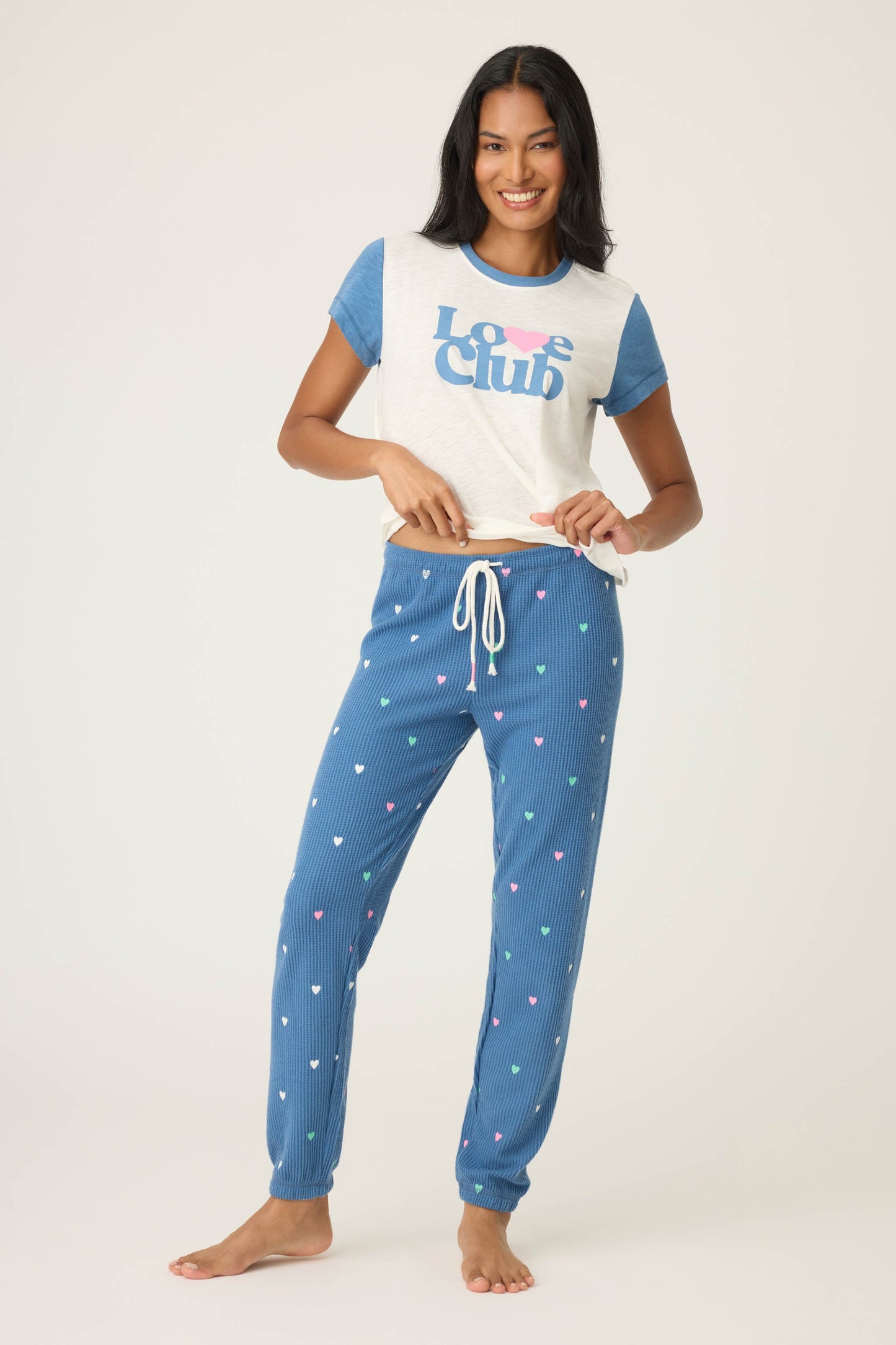 Love Club Banded Lounge Pants with Embroidered Hearts