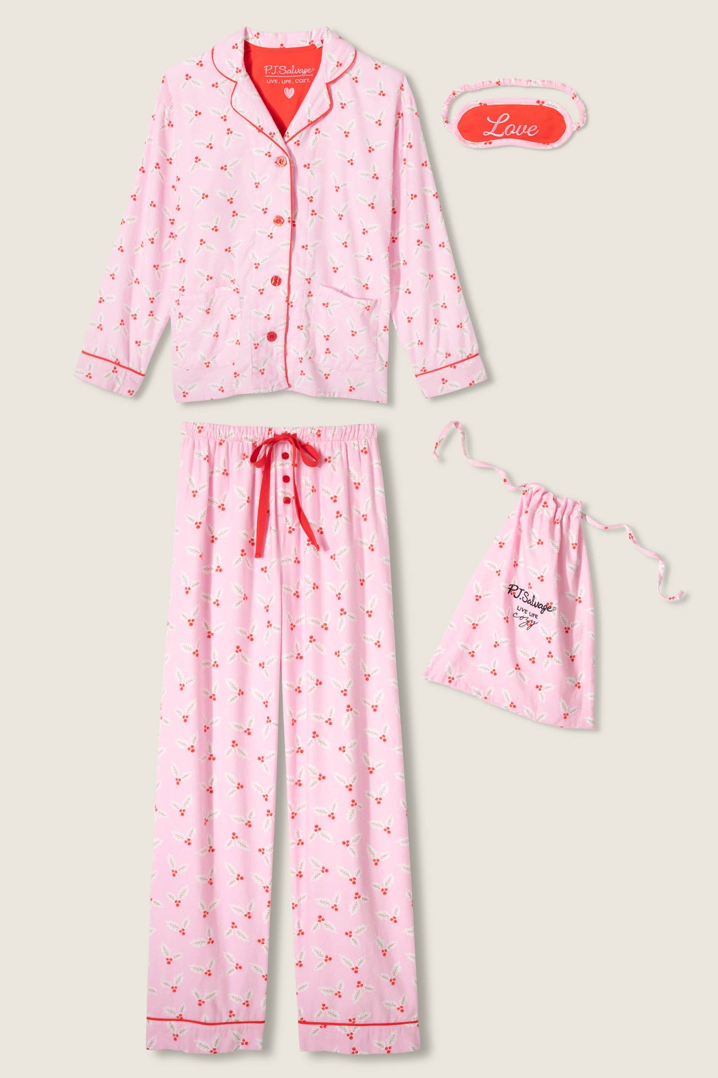 4-Piece Mistletoe Print Flannel Gift Set