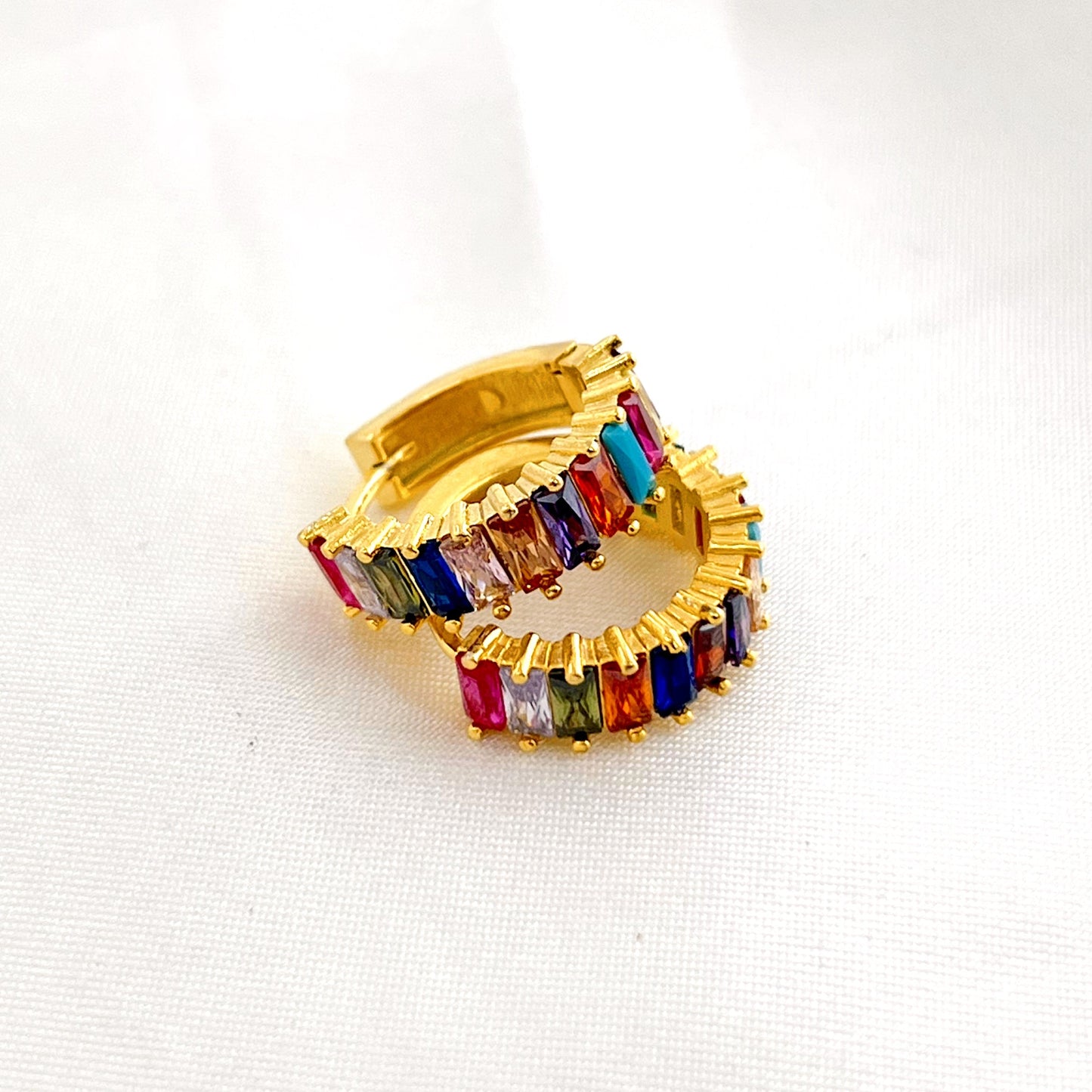 Gold Rainbow Jewel Huggies