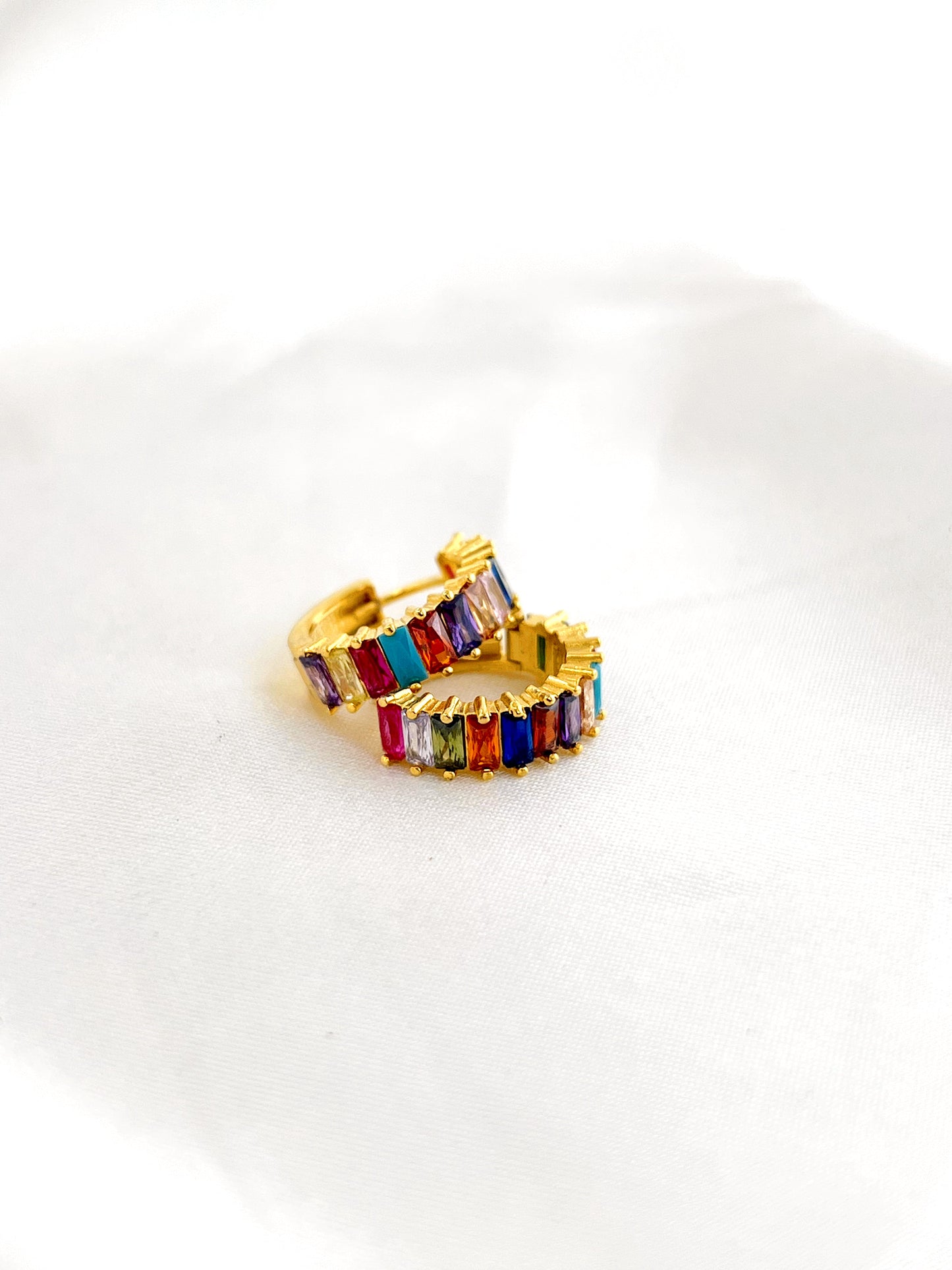 Gold Rainbow Jewel Huggies