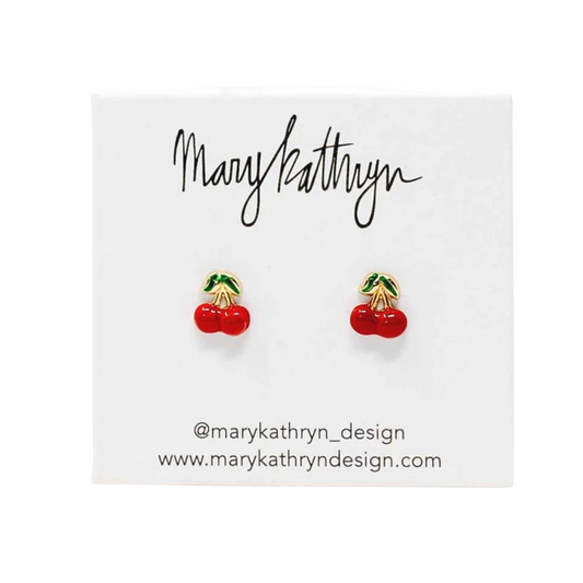 14k Gold Enamel Cherry Studs