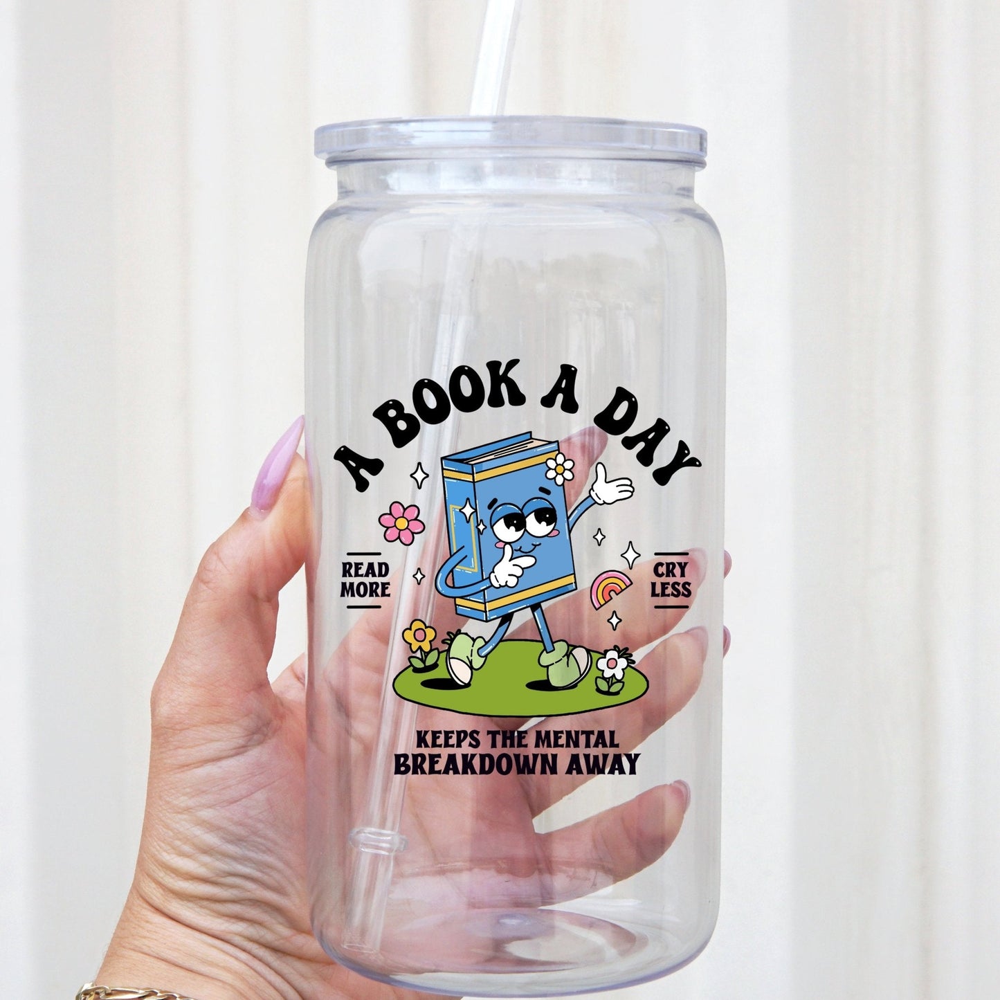 A Book A Day Cup With Lid and Straw
