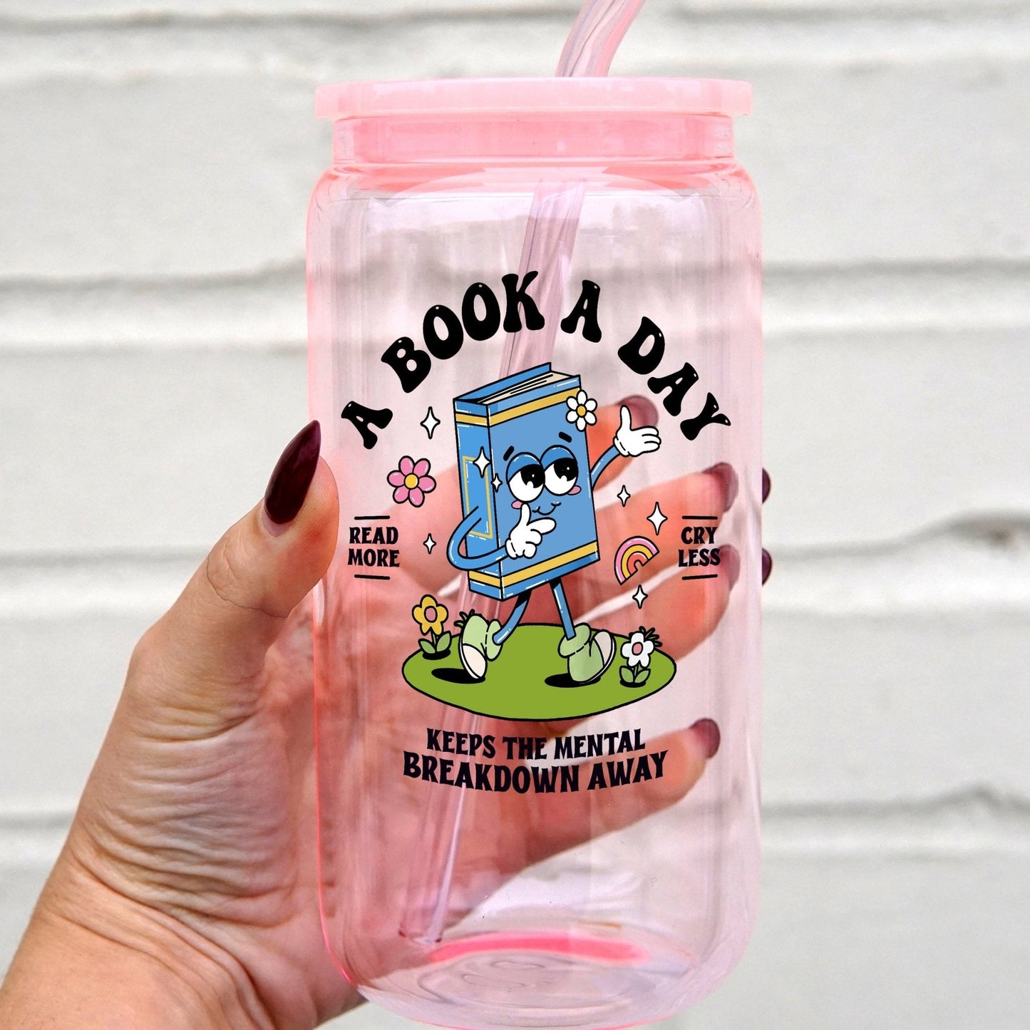 A Book A Day Cup With Lid and Straw