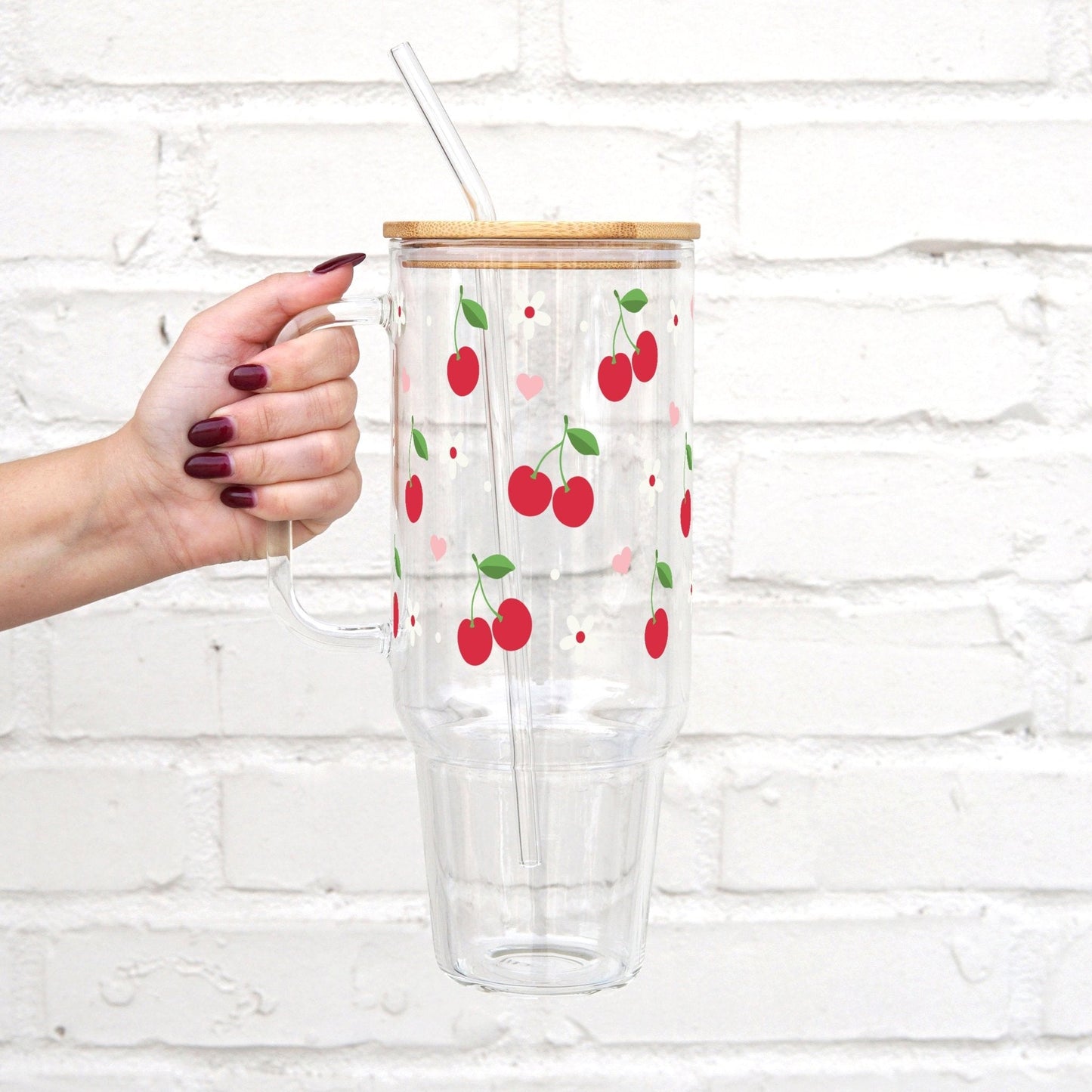 Cherry 40oz Glass or Plastic Tumbler With Lid and Straw