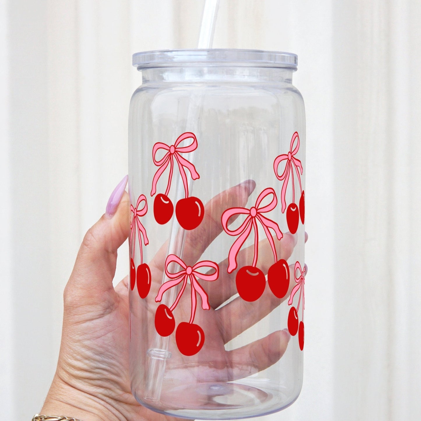 Cherry Bows Cup With Lid and Straw