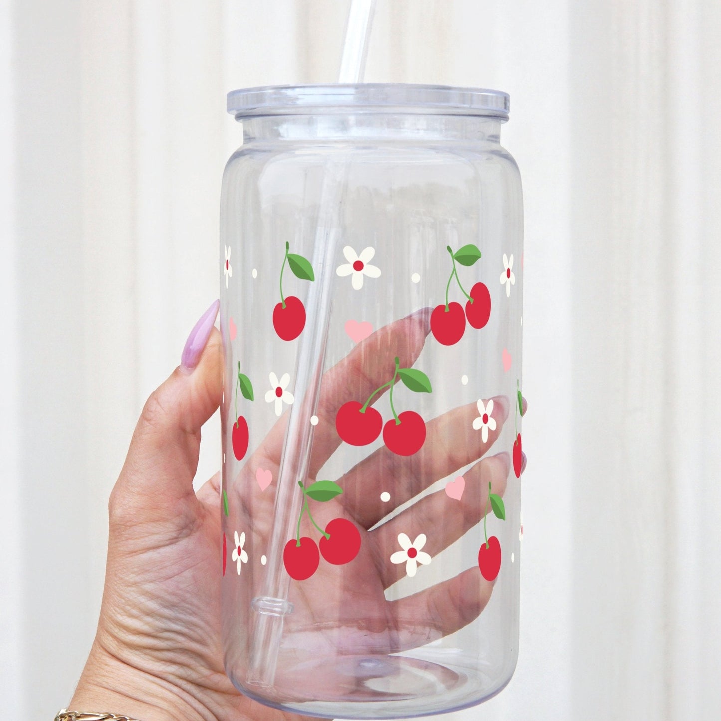 Cherry Cup With Lid and Straw
