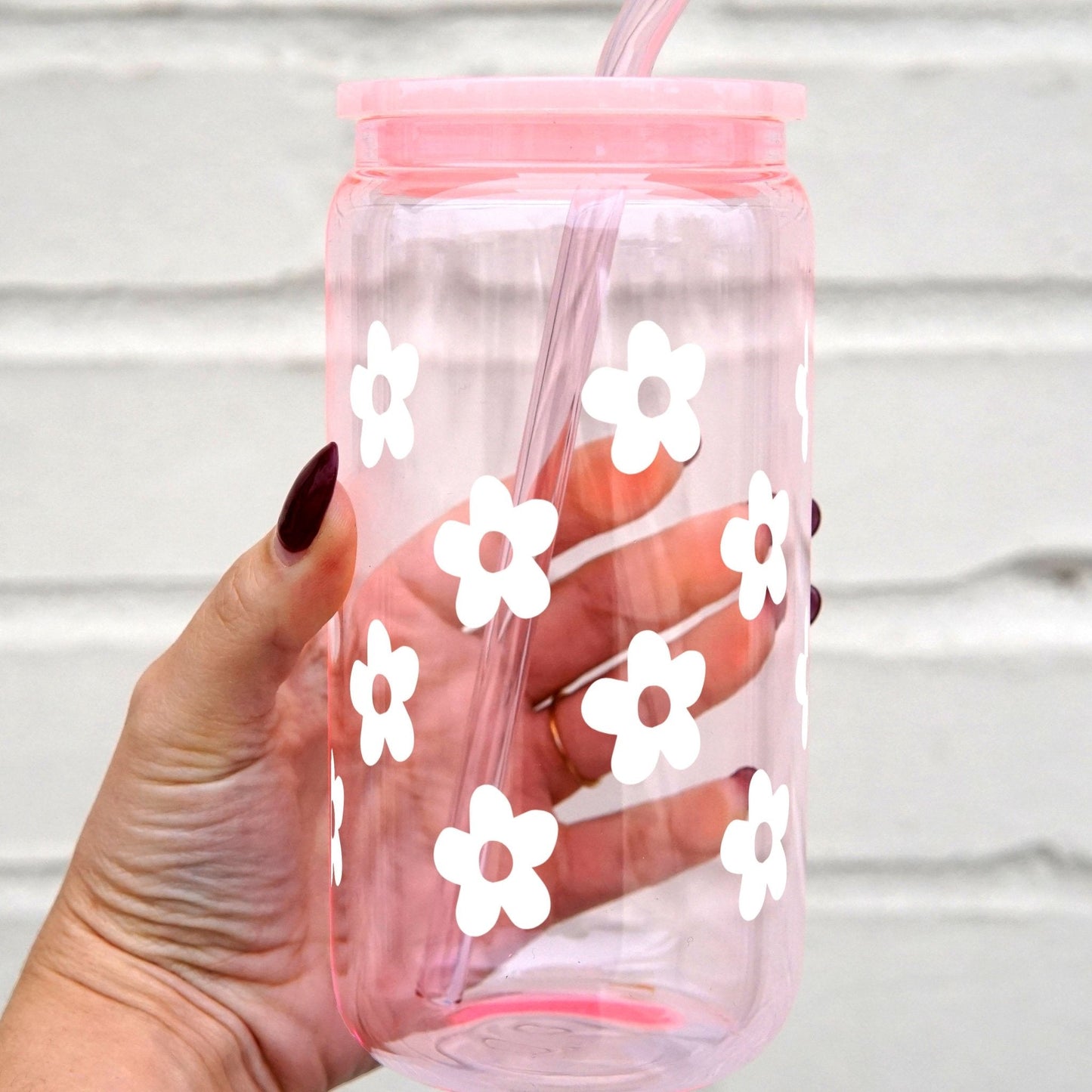 Cute Daisy Cup With Lid and Straw