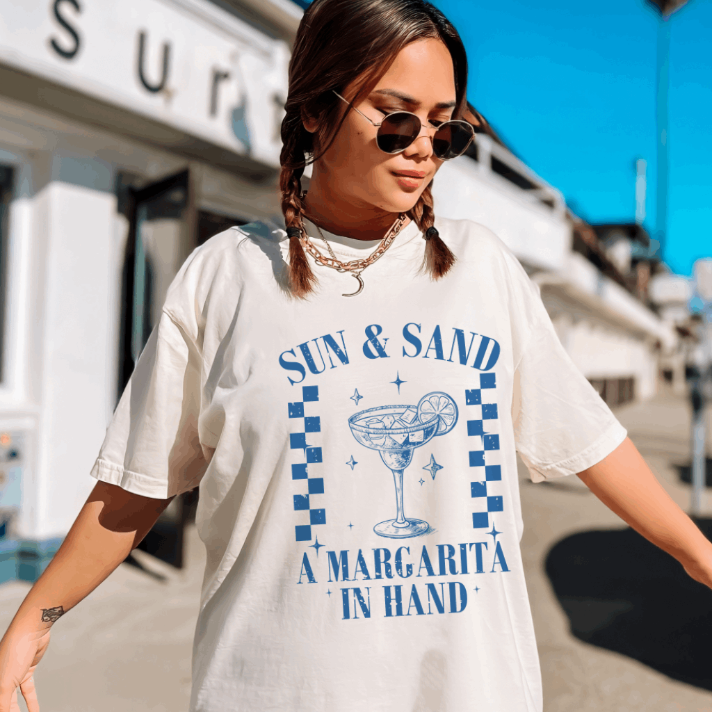 Sun, Sand & A Margarita in Hand Comfort Colors Graphic Tee