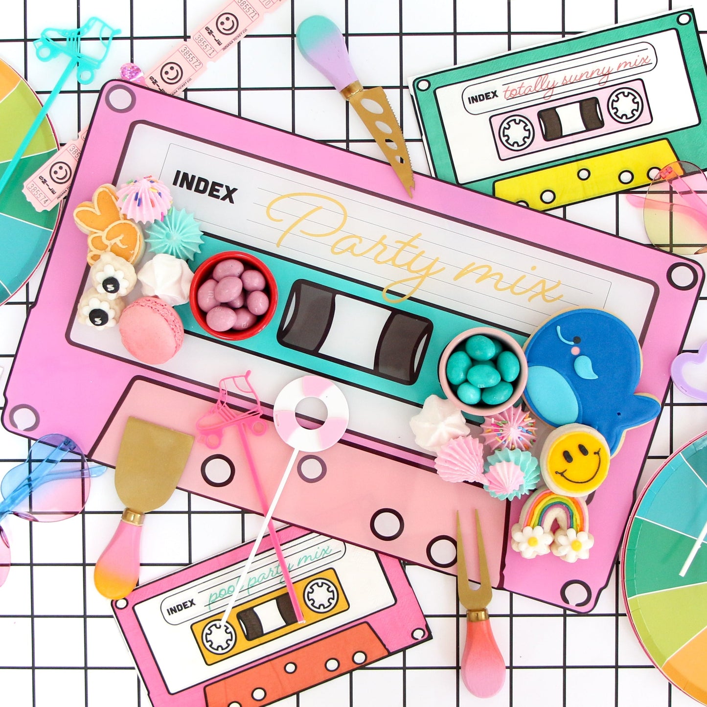 Cassette tape party mix charcuterie tray