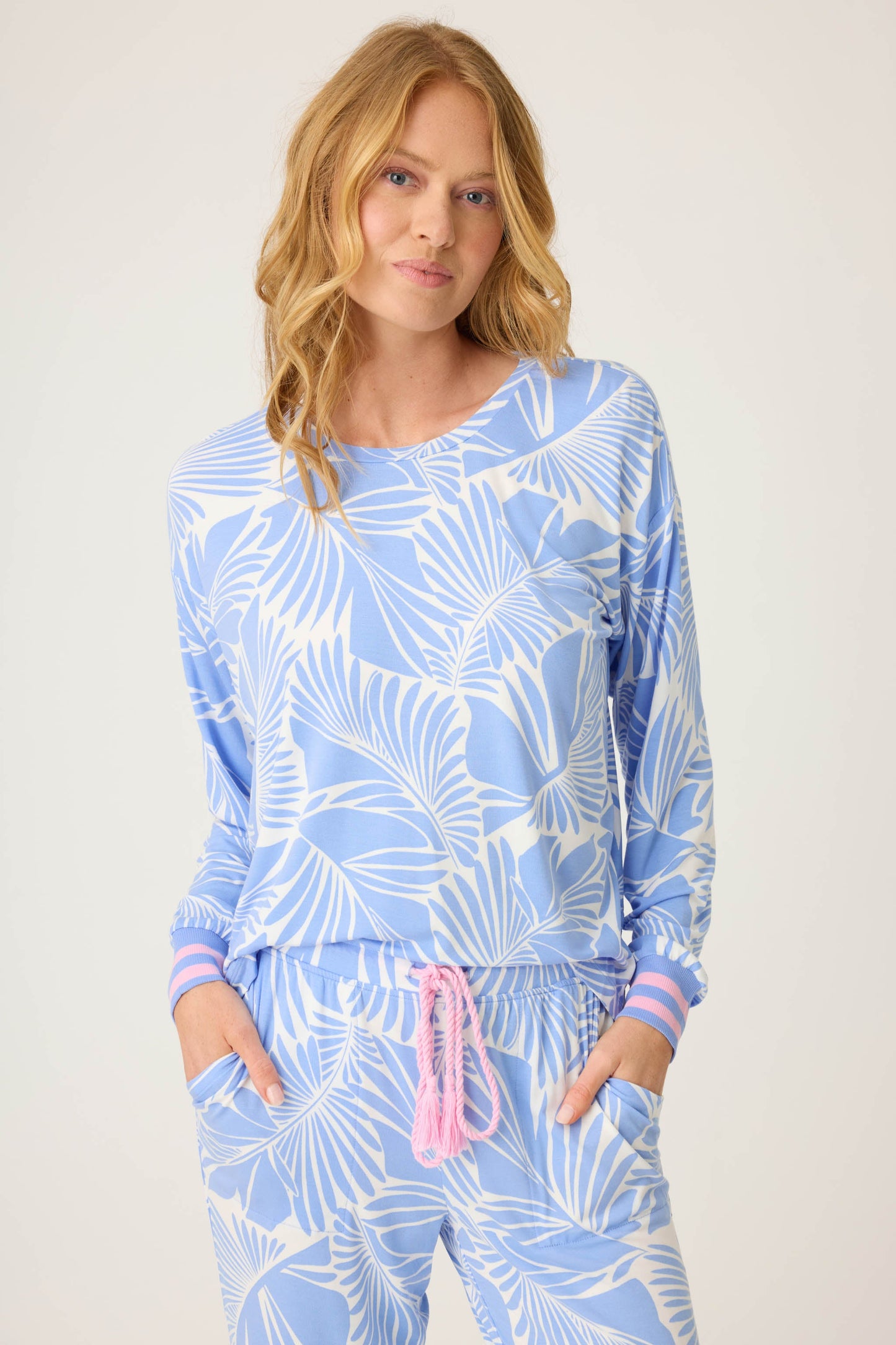 Bayside Dreams Tropical Print Long Sleeve Top