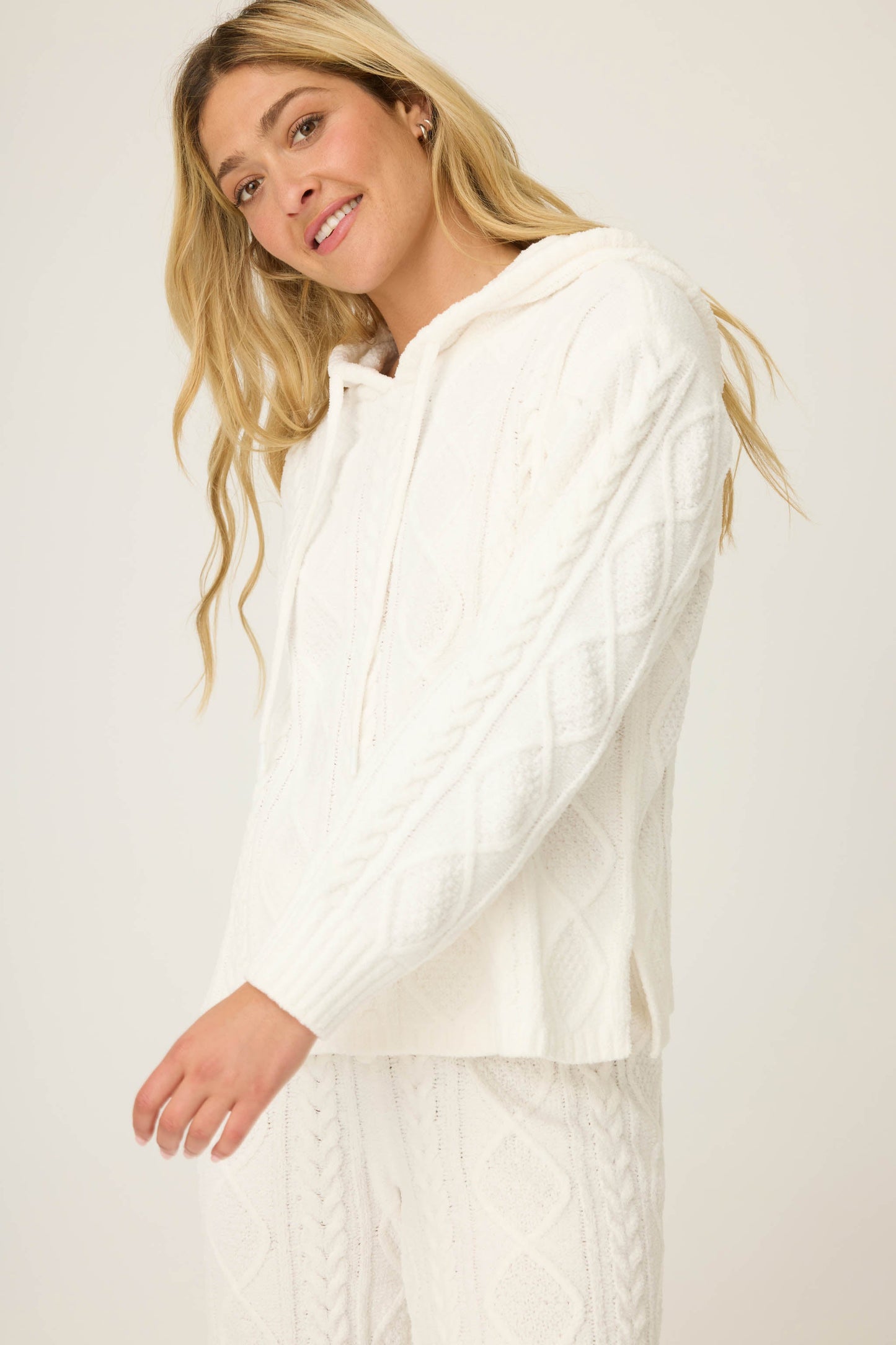 Chenille Cable Knit Hoodie Lounge Set