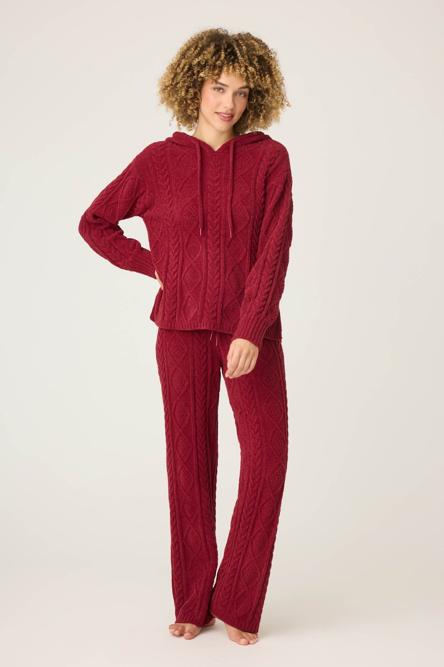 Chenille Cable Knit Hoodie Lounge Set