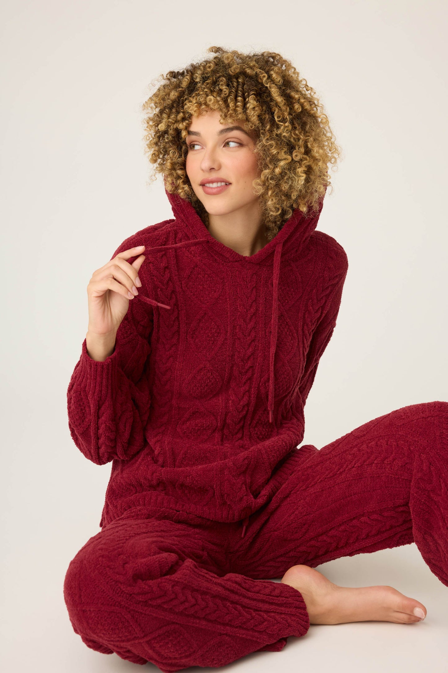 Chenille Cable Knit Hoodie Lounge Set