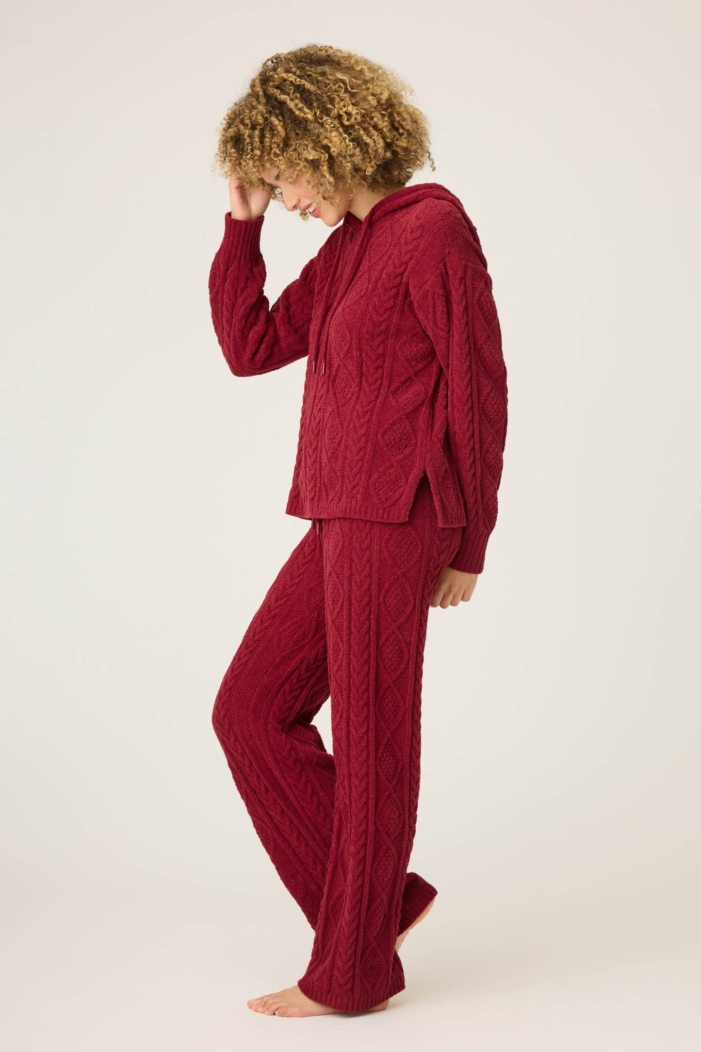 Chenille Cable Knit Hoodie Lounge Set