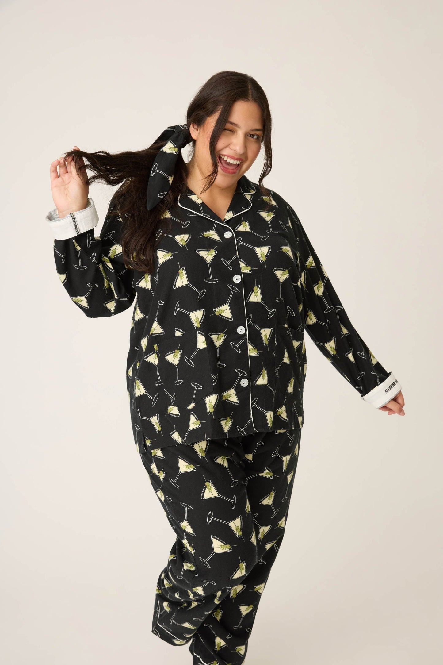 Merrier With A Martini 3-Piece Plus Size Flannel PJ Set