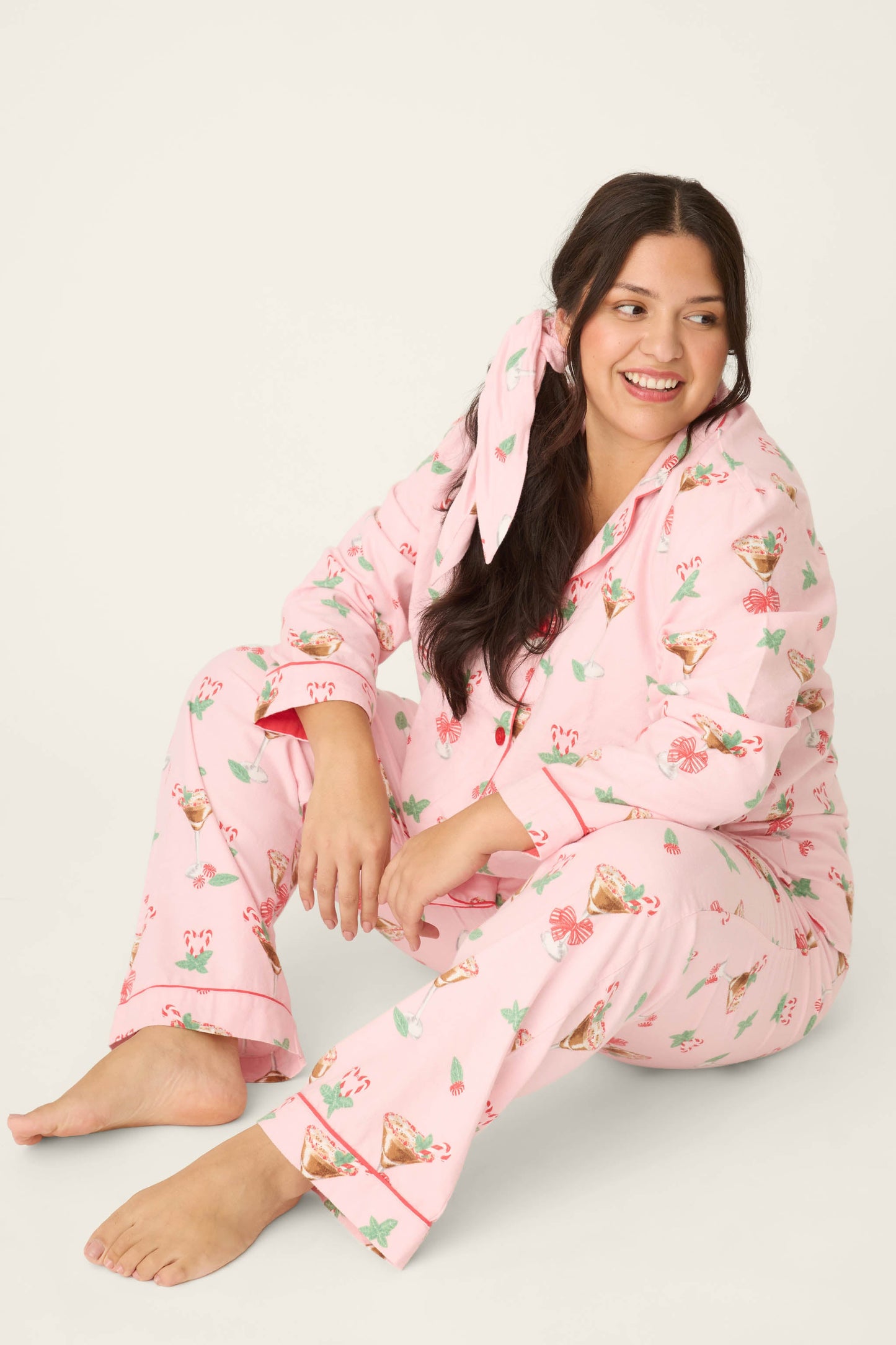 Tini Time Drink Print 3-Piece Plus Size Flannel PJ Set