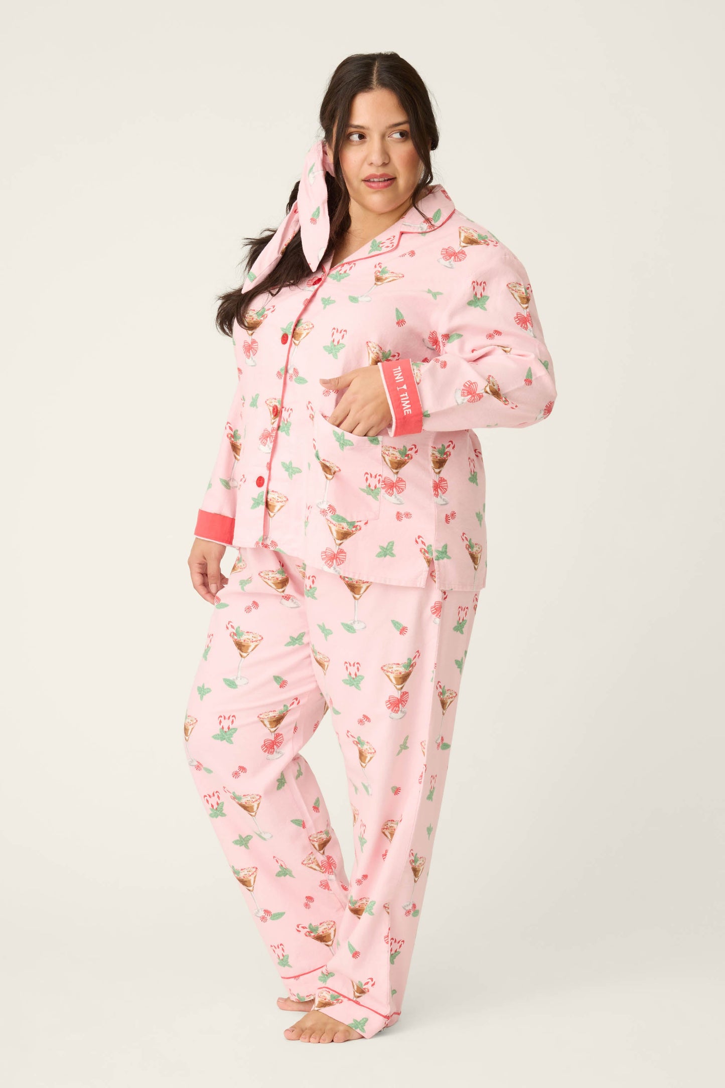 Tini Time Drink Print 3-Piece Plus Size Flannel PJ Set