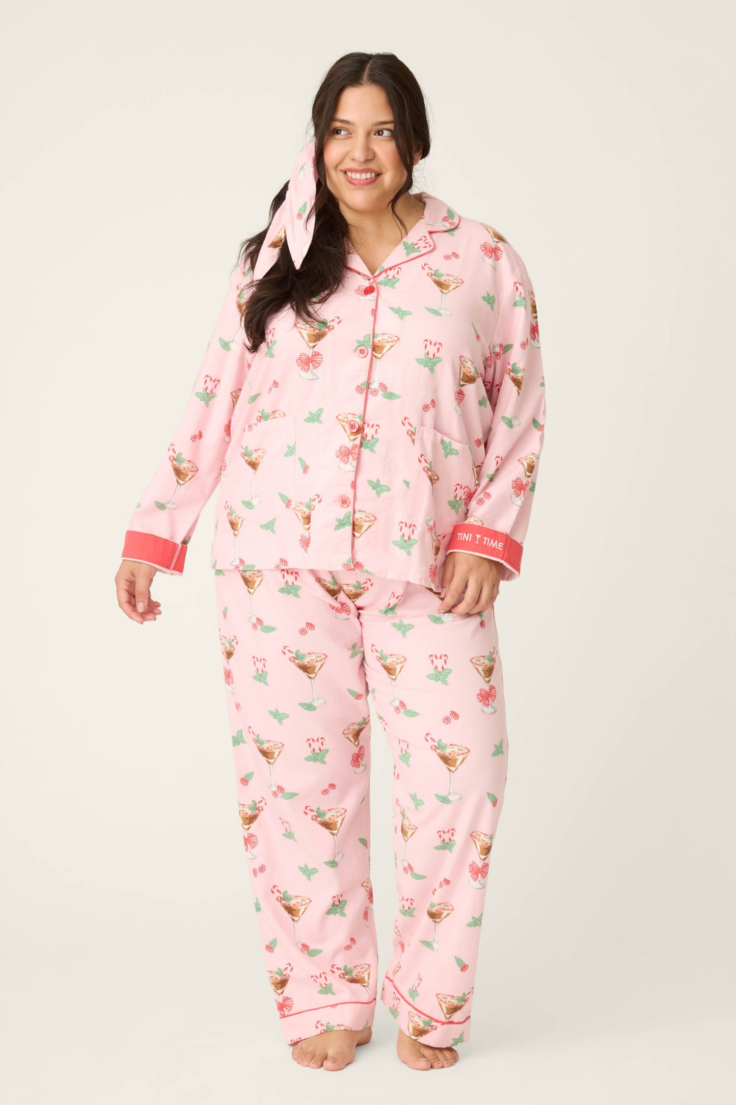 Tini Time Drink Print 3-Piece Plus Size Flannel PJ Set