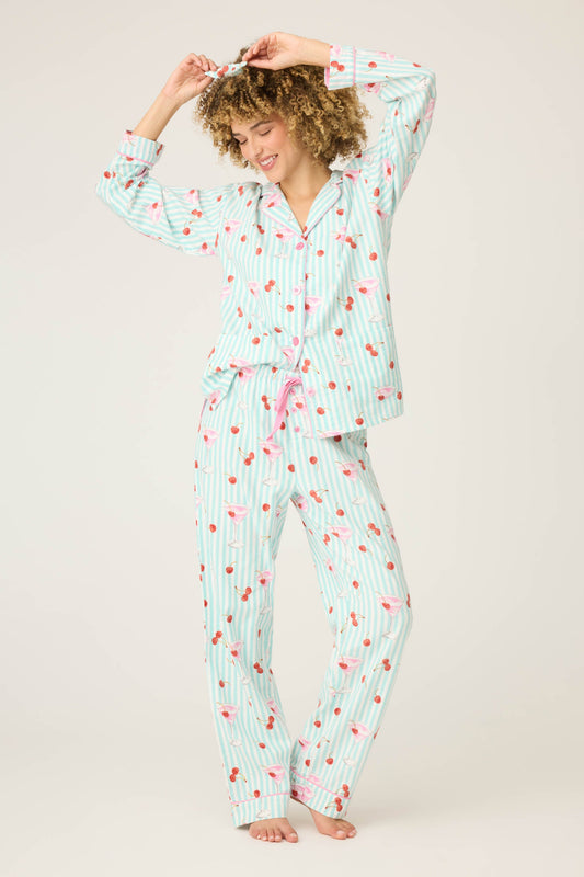 Ma Cherie Cherry Print 3-Piece Flannel PJ Set