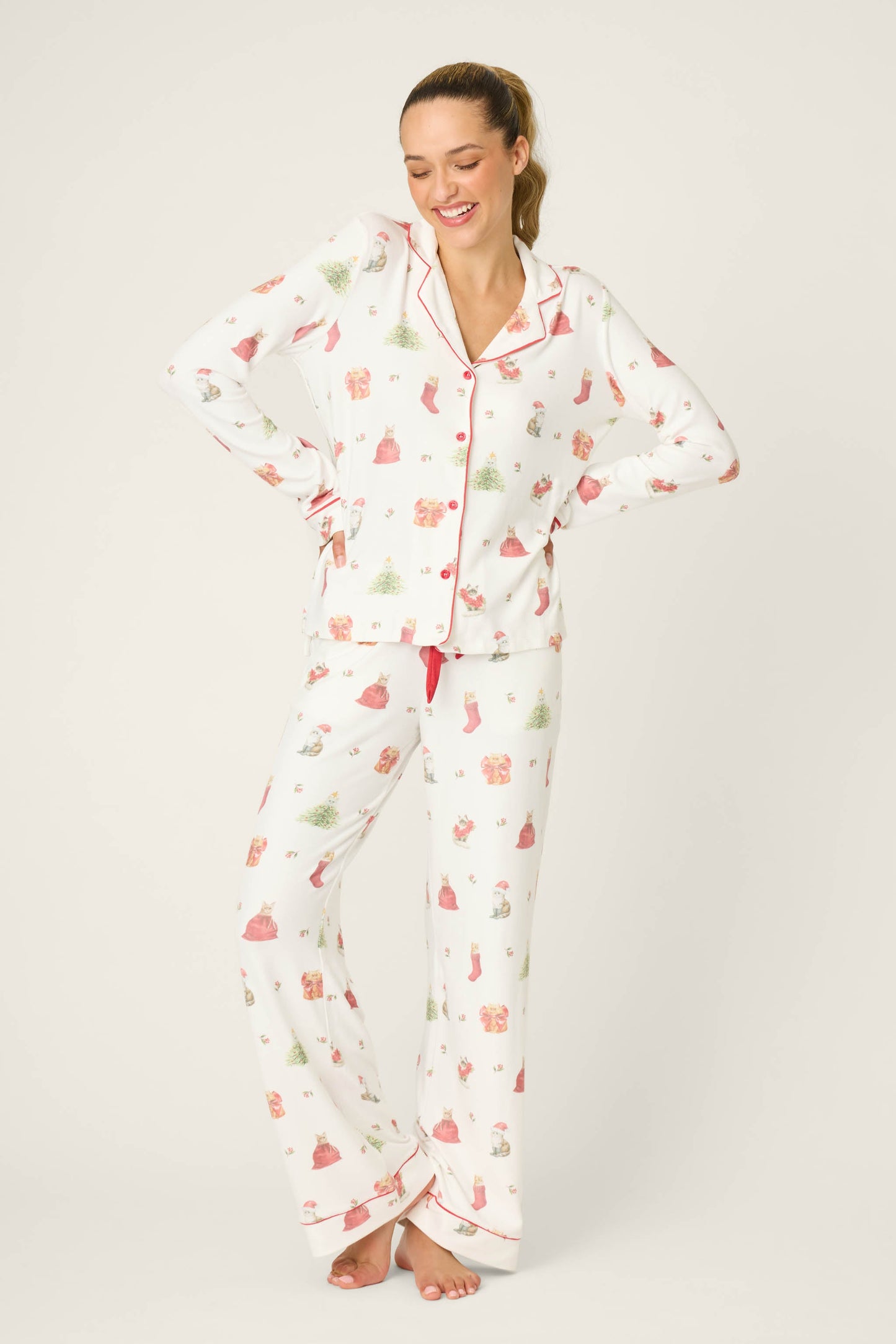 Feline Festive Cat Print PJ Set