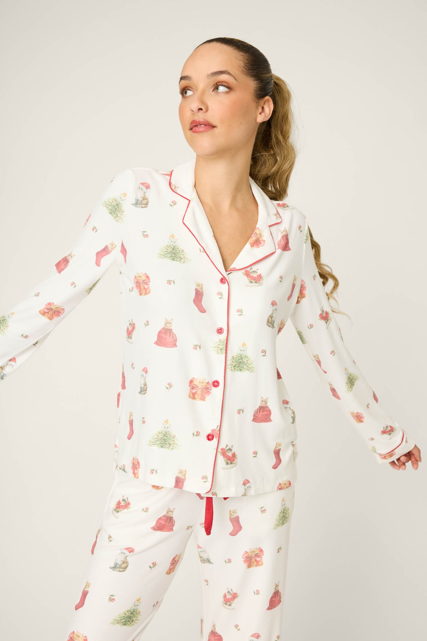 Feline Festive Cat Print PJ Set