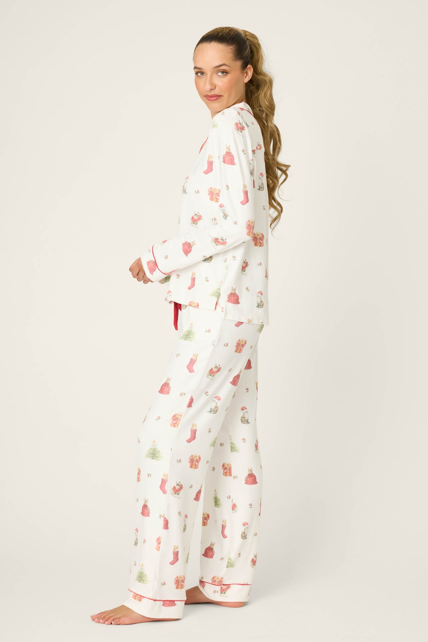 Feline Festive Cat Print PJ Set