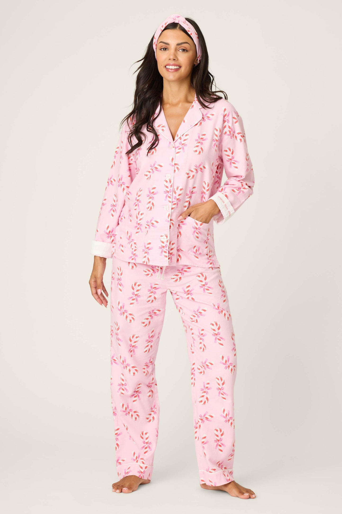 Sweeter Than Sugar 3-Piece Candy Cane Print Flannel PJ Set