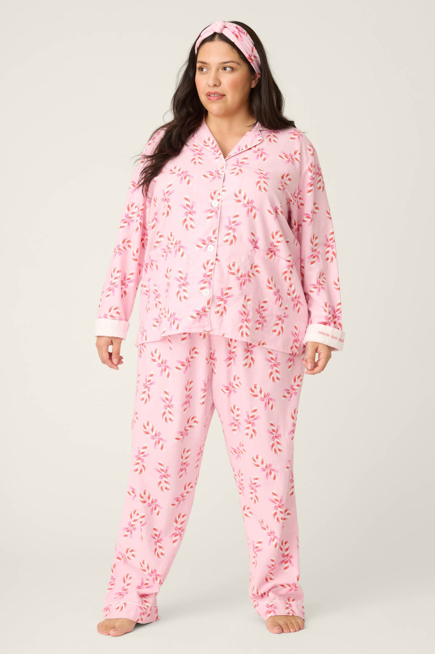 Sweeter Than Sugar 3-Piece Candy Cane Print Plus Size Flannel PJ Set