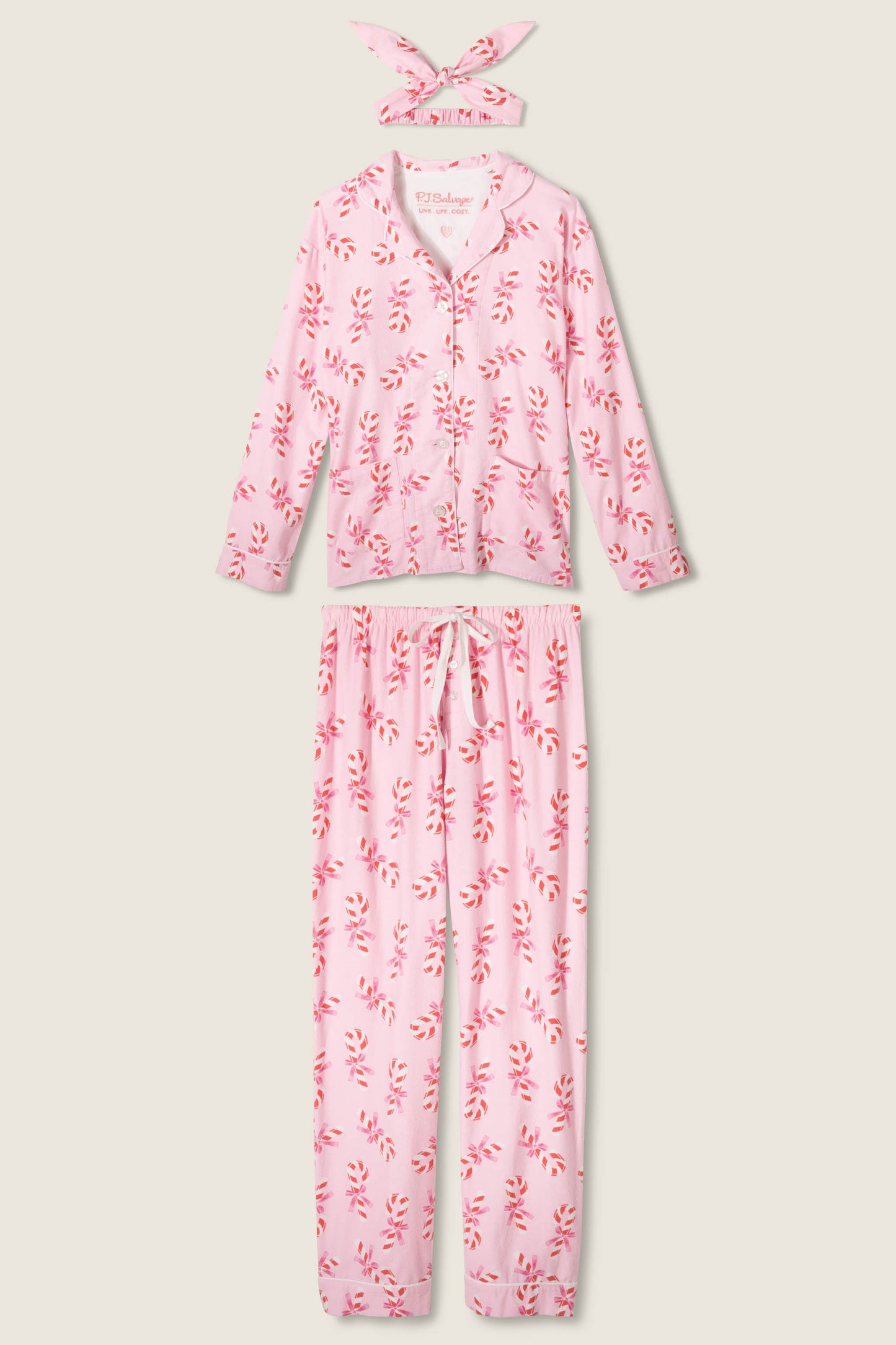Sweeter Than Sugar 3-Piece Candy Cane Print Plus Size Flannel PJ Set