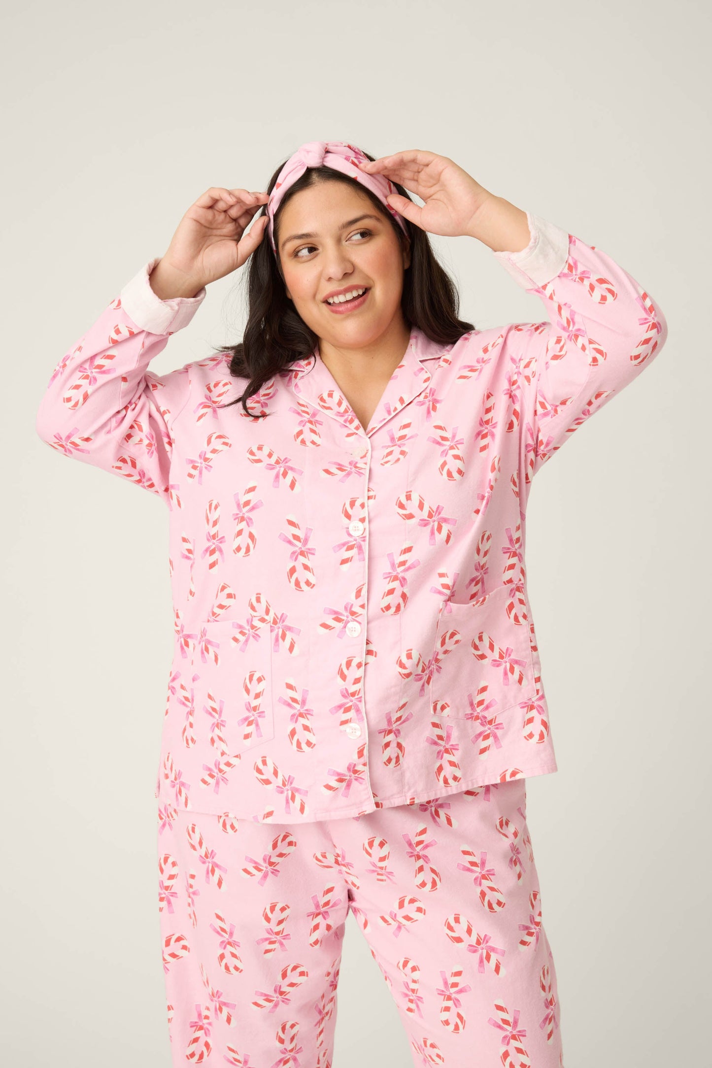 Sweeter Than Sugar 3-Piece Candy Cane Print Plus Size Flannel PJ Set