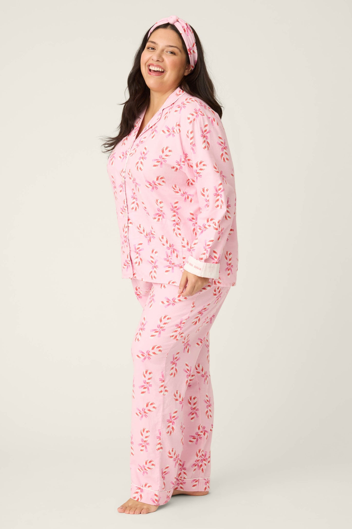 Sweeter Than Sugar 3-Piece Candy Cane Print Plus Size Flannel PJ Set
