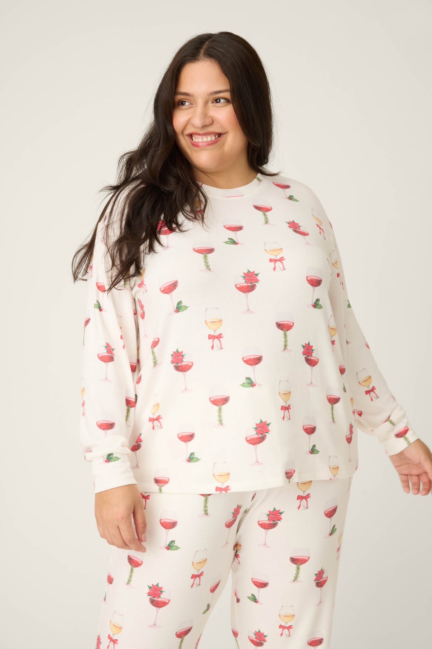 Let's Get Toasty Holiday Wine Print Plus Size Pants Set