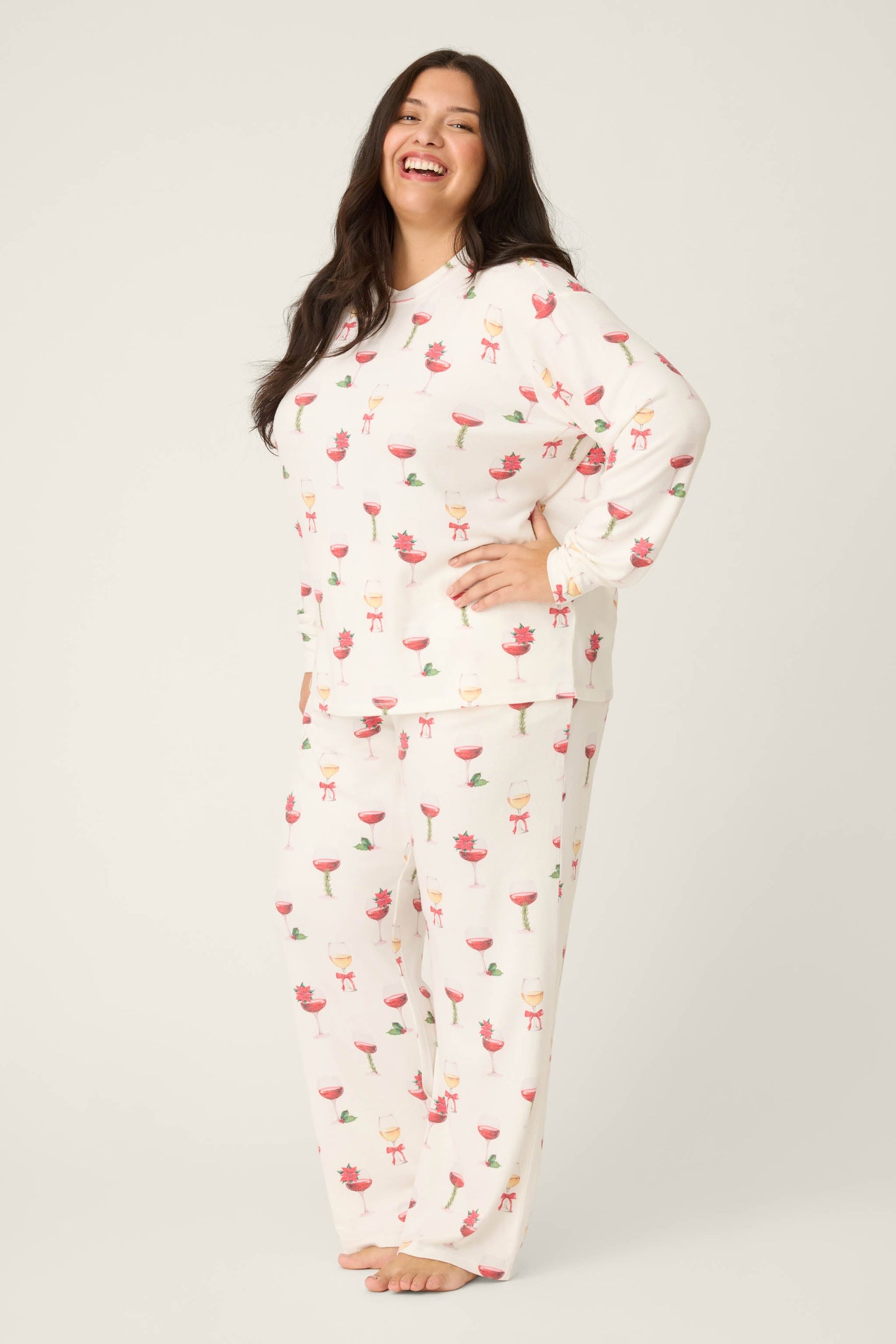 Let's Get Toasty Holiday Wine Print Plus Size Pants Set