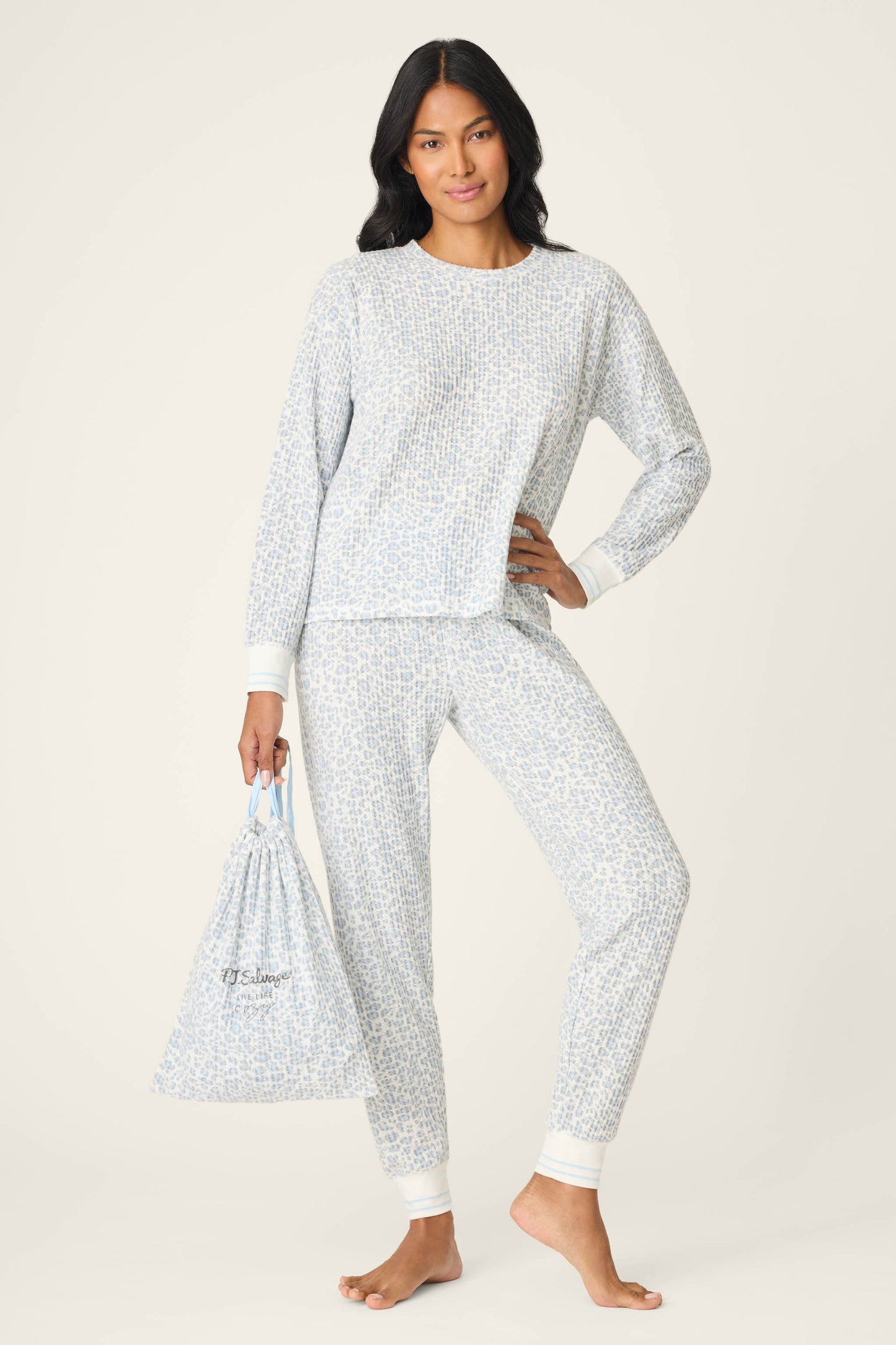 3-Piece Leopard Print Velour PJ Set