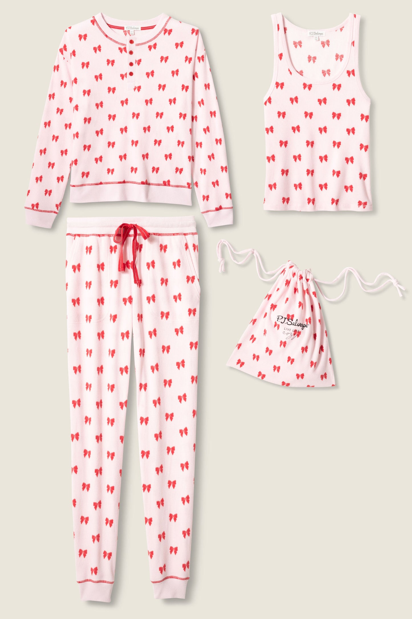 4-Piece Bow Print Thermal Lounge Set