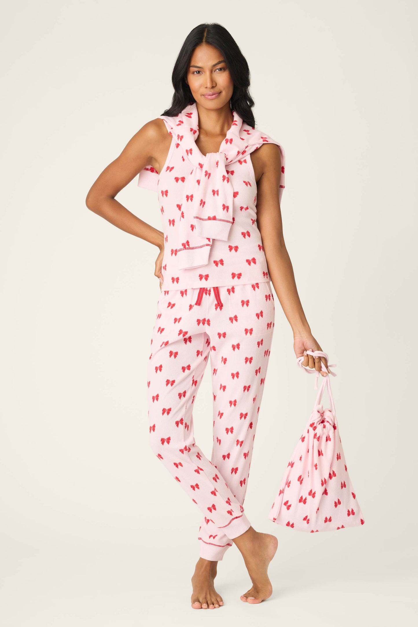 4-Piece Bow Print Thermal Lounge Set