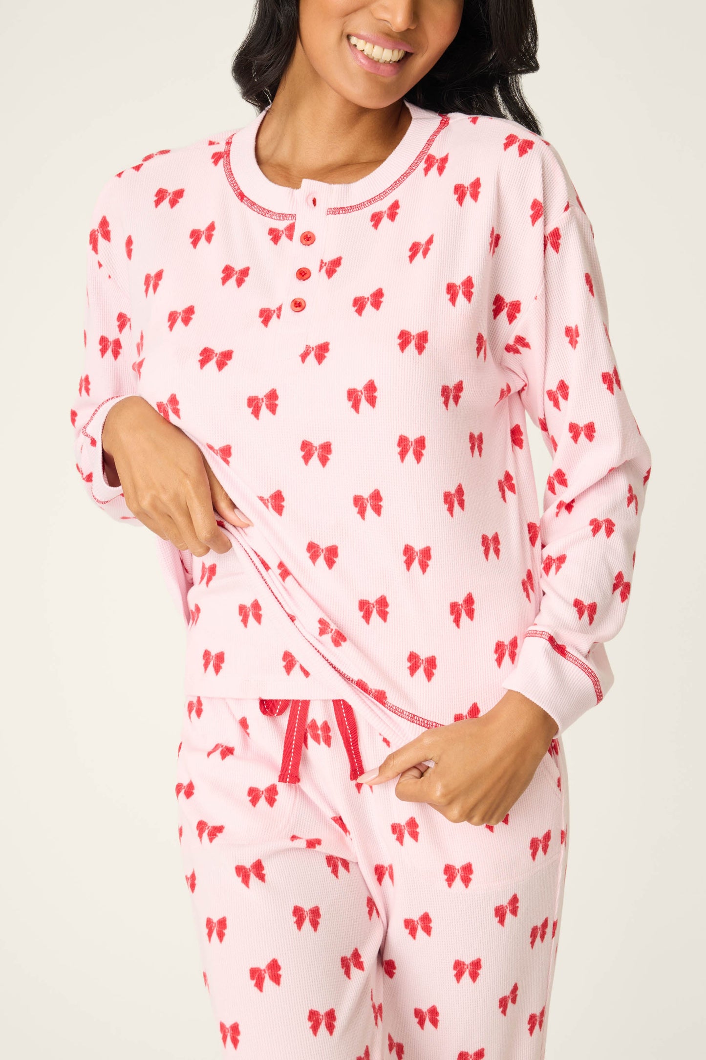 4-Piece Bow Print Thermal Lounge Set