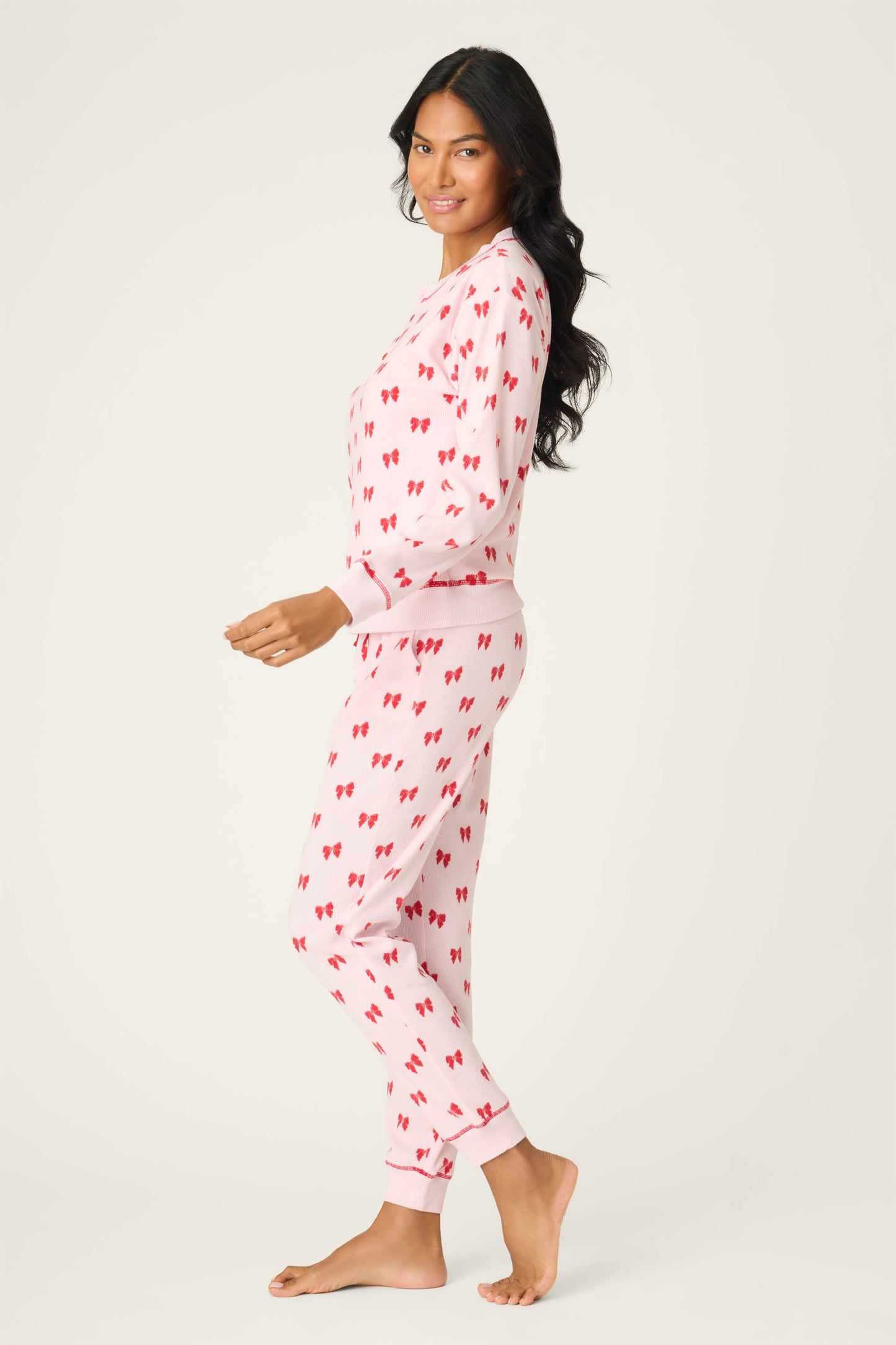 4-Piece Bow Print Thermal Lounge Set