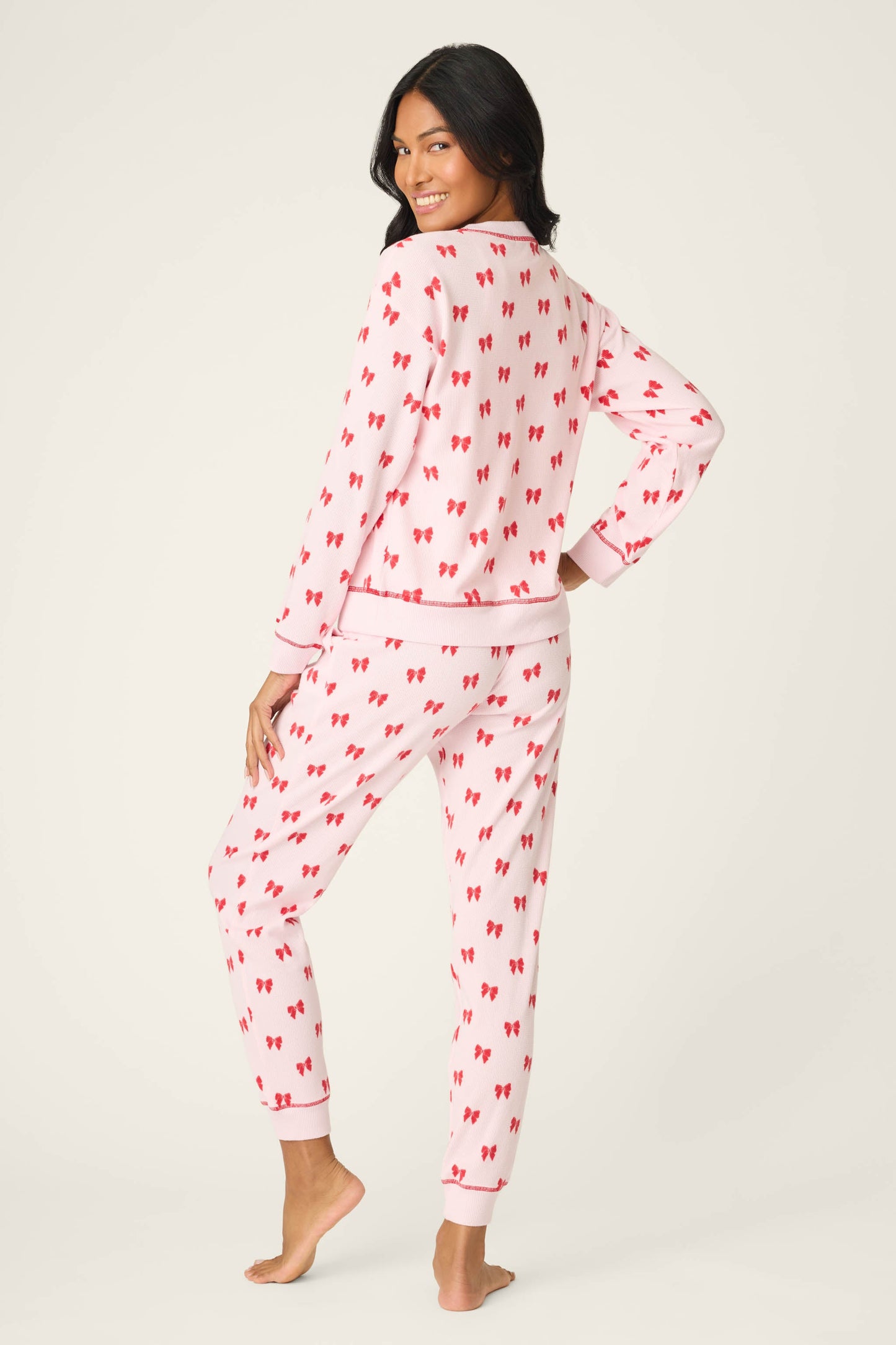 4-Piece Bow Print Thermal Lounge Set