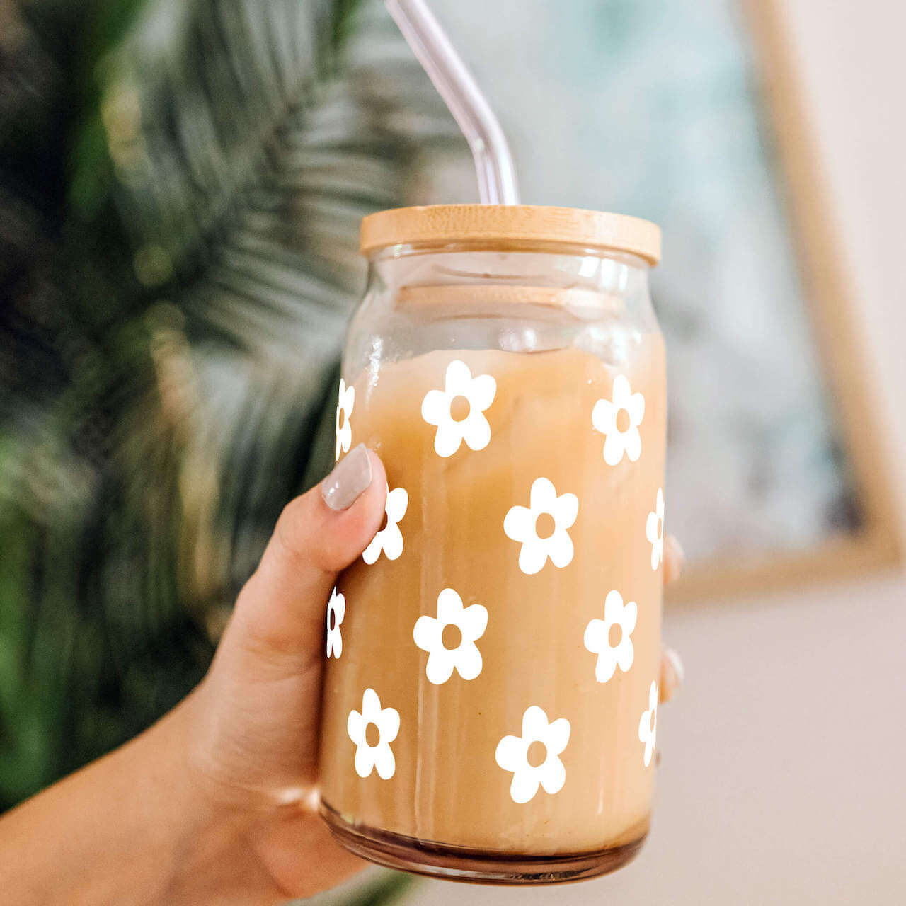 Cute Daisy Cup With Lid and Straw